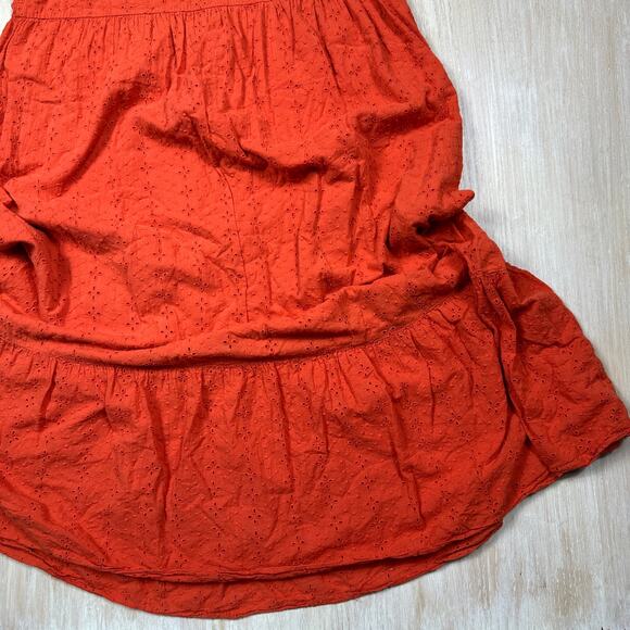 Vanessa Zani New Made In Italy Orange Cotton Eyelet Midi Casual Dress Medium - Picture 3 of 12